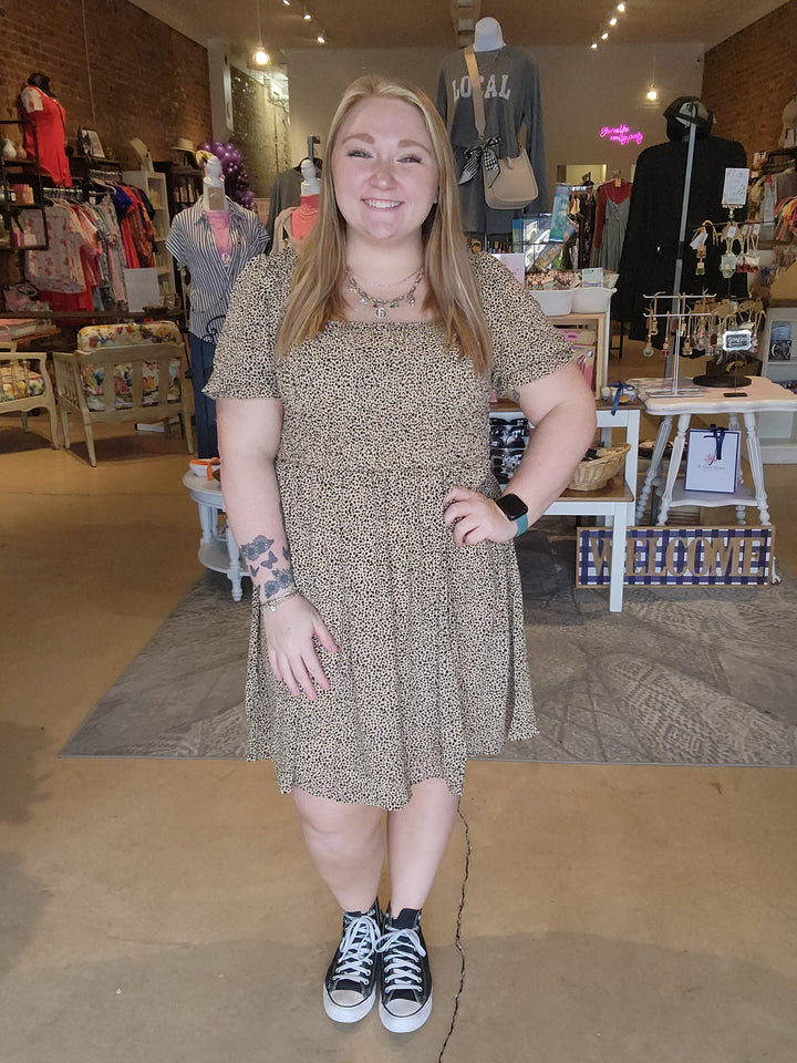Smocked Chiffon Leopard Dress