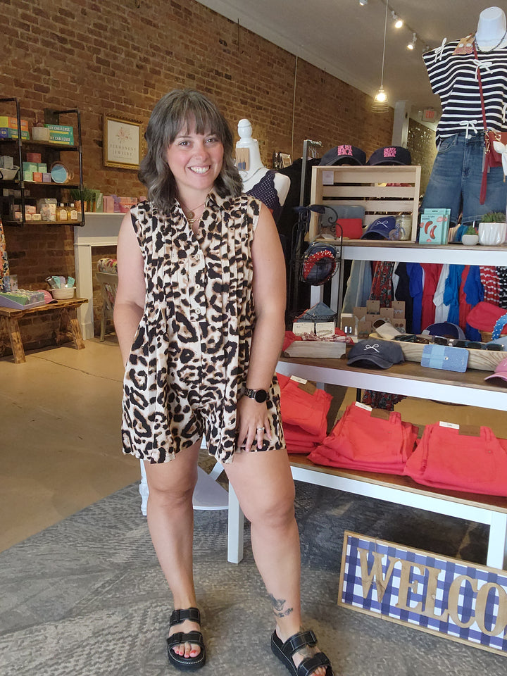 Leopard Pin Tuck Romper