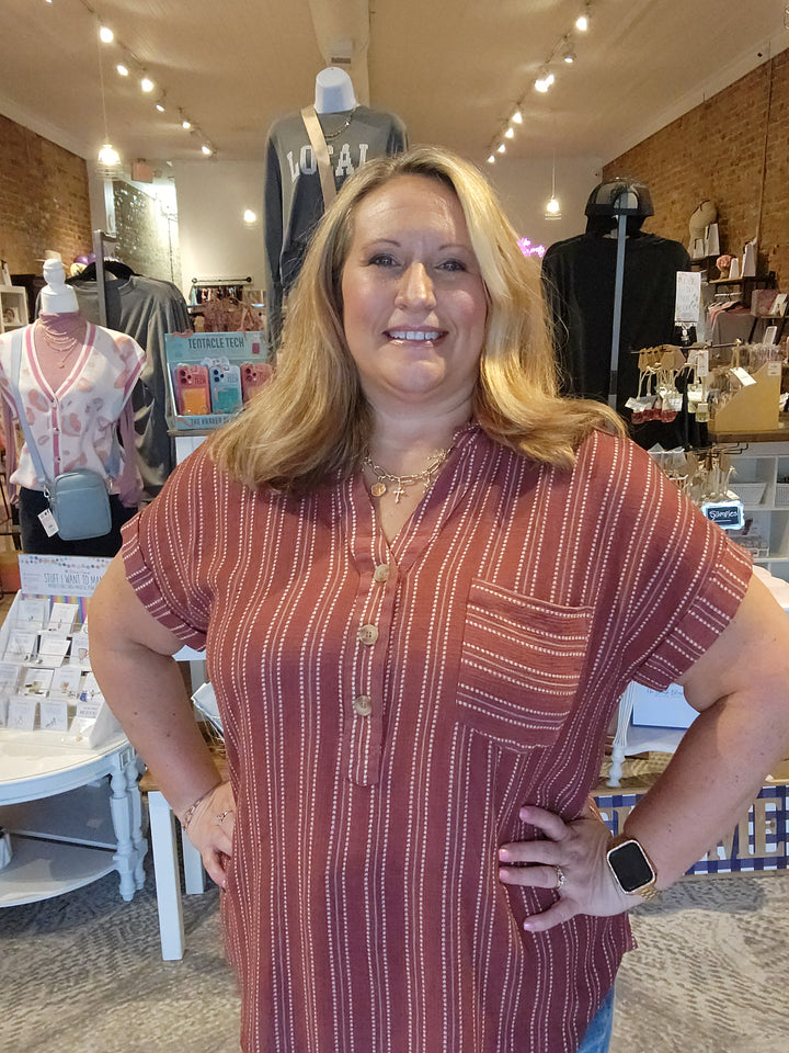 Stripe Half Button Top