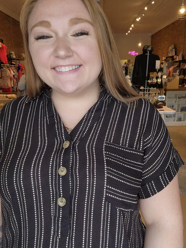Stripe Half Button Top