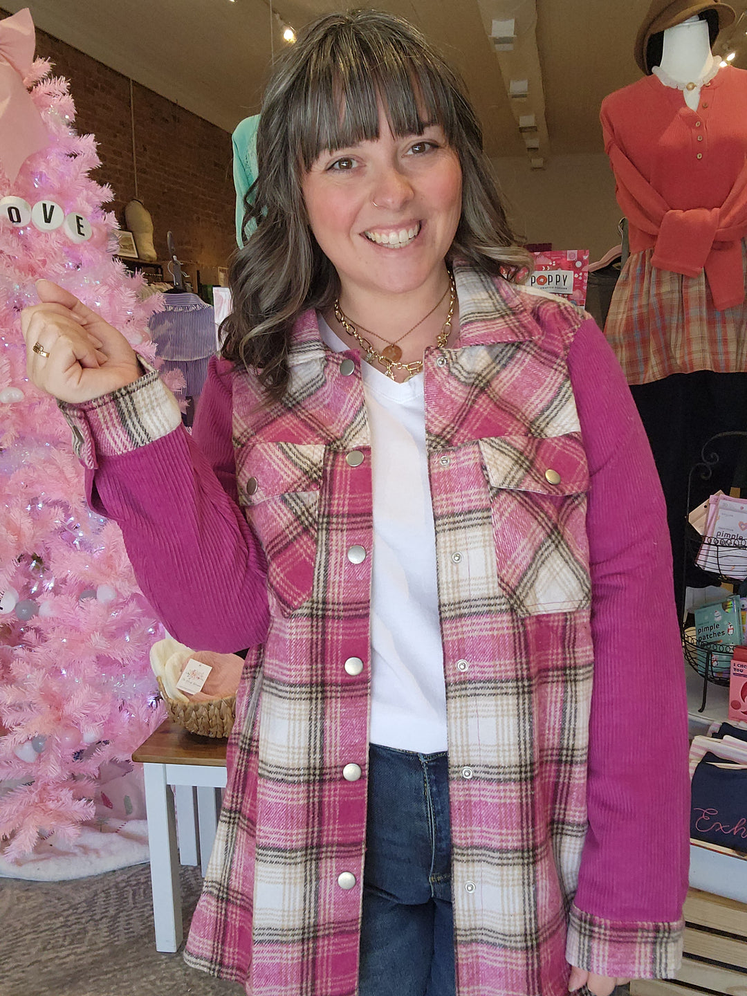 Corded Sleeve Fringe Back Shacket