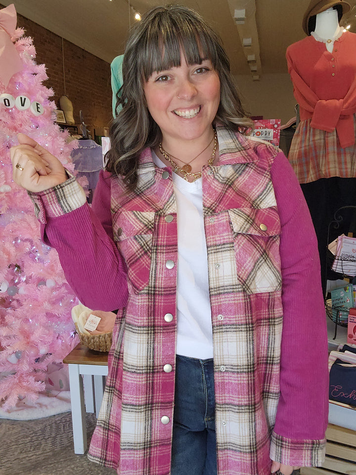 Corded Sleeve Fringe Back Shacket