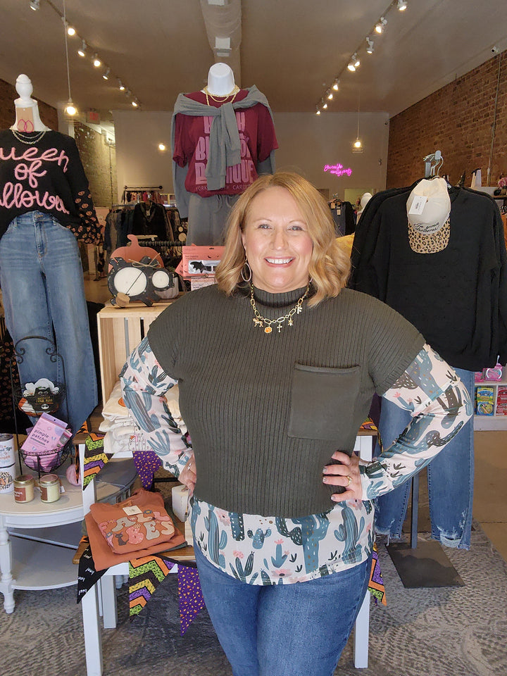 Mock Neck Mom Crop Sweater