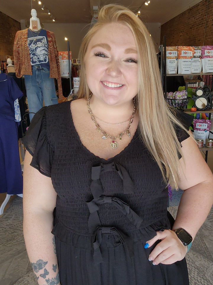 Black Smocked Bow Front Dress