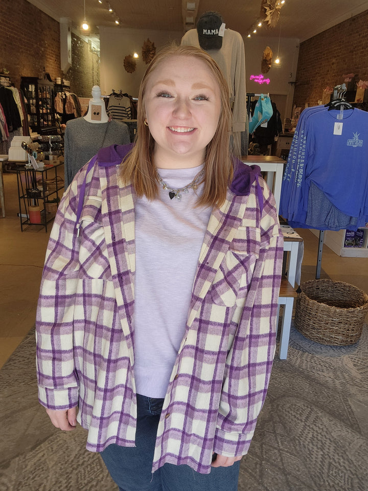 Purple Hooded Flannel Shacket