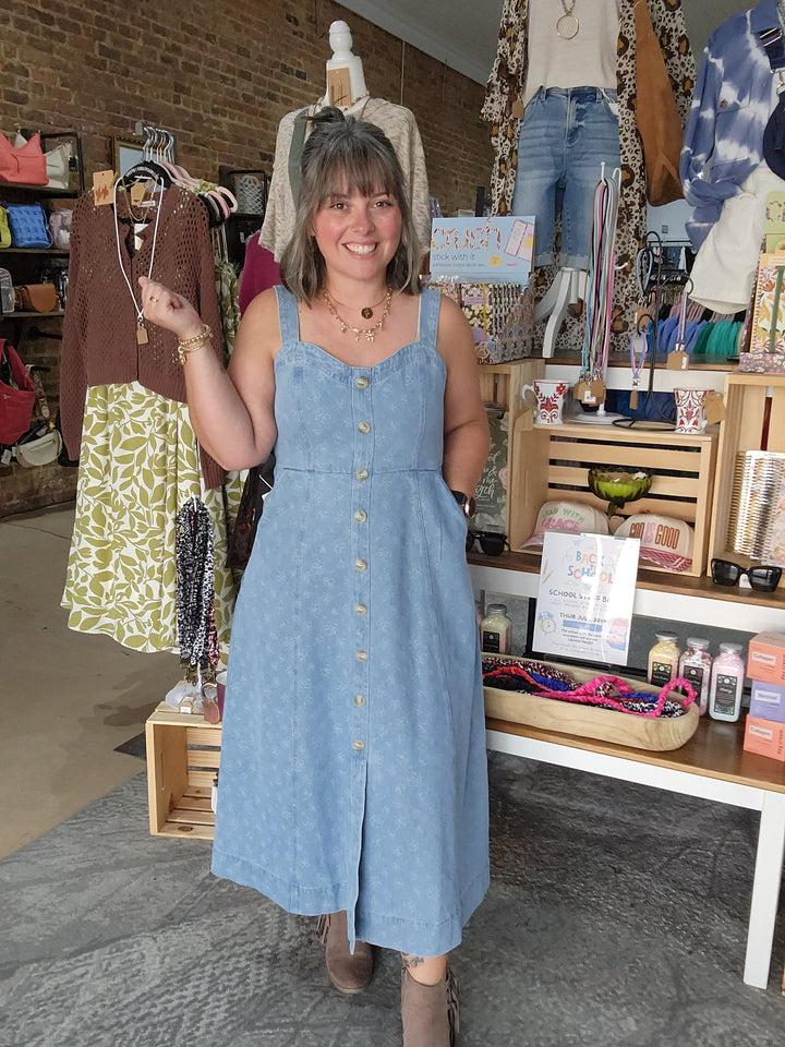 Floral Denim Jaquard Dress