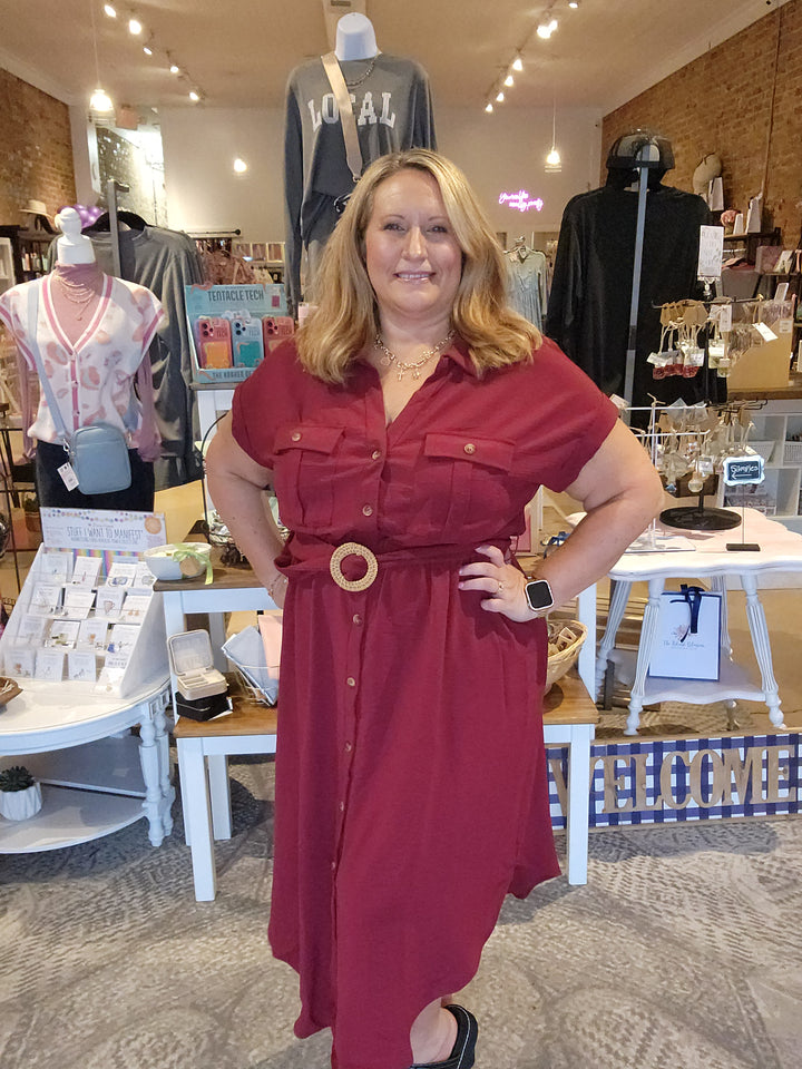Belted Button Up Dress