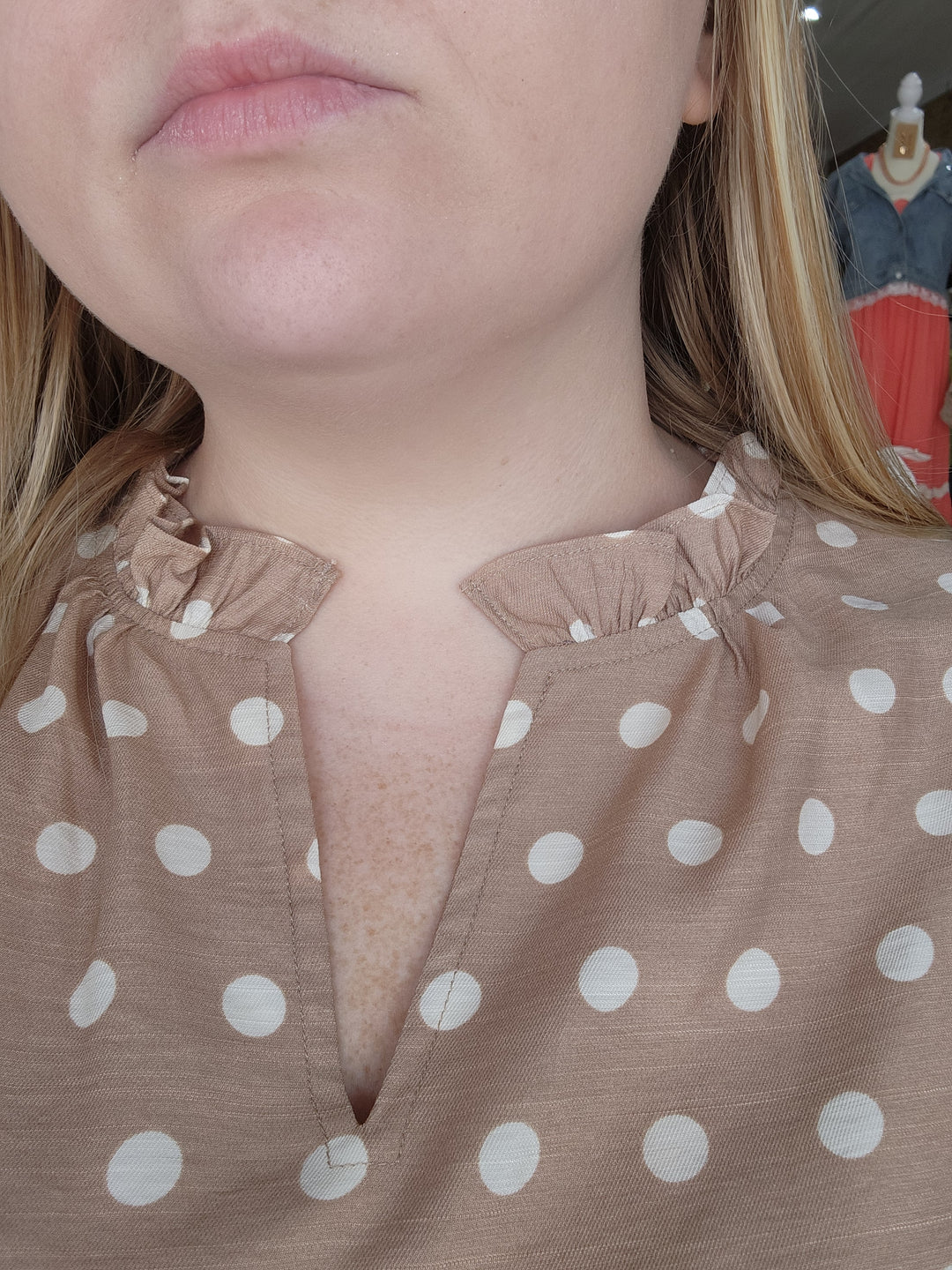 Polka Dot Woven Ruffle Blouse