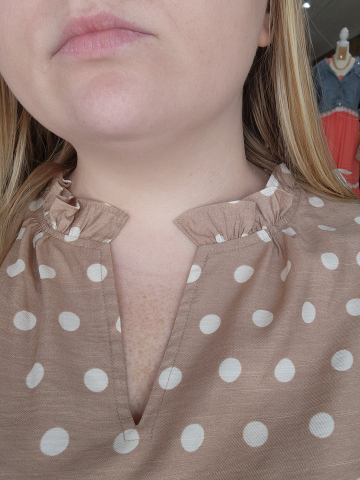 Polka Dot Woven Ruffle Blouse