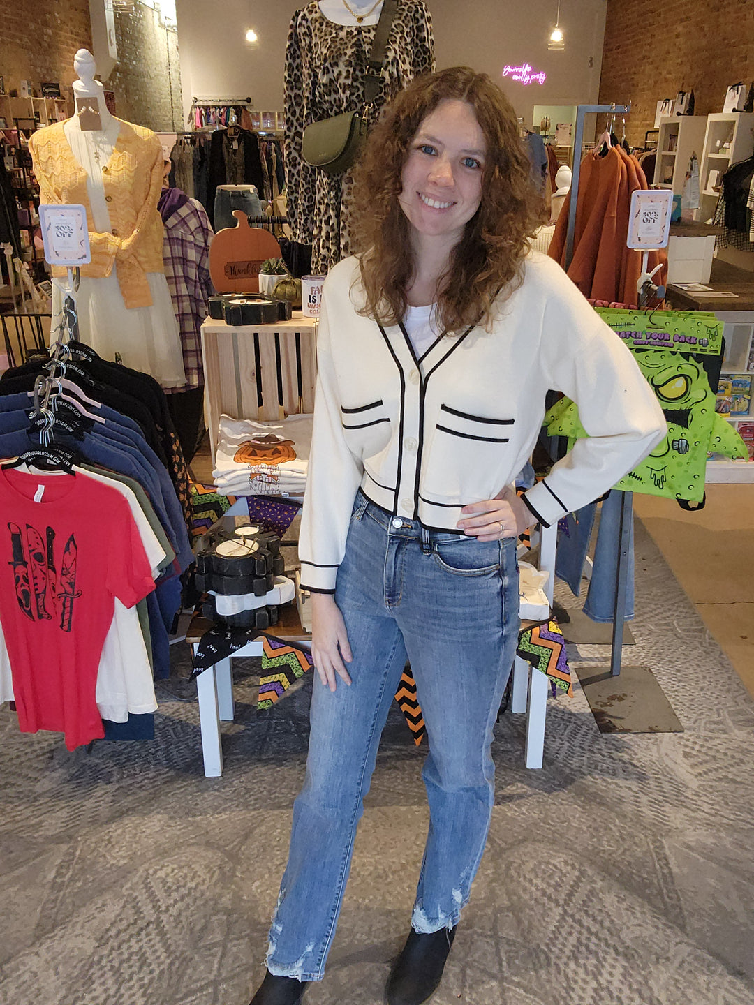 White Cropped Varsity Sweater