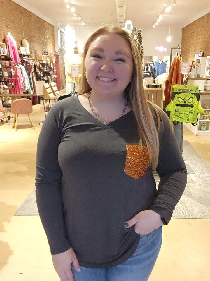 Sequin Pocket Long Sleeve Tee