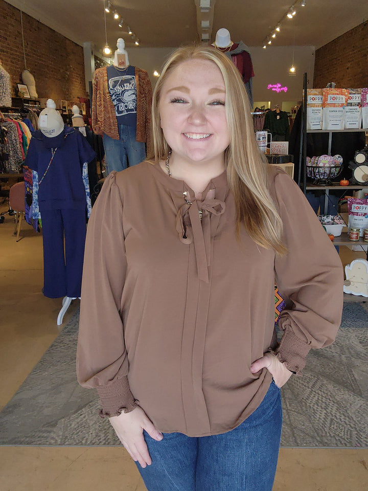 Tie Neck Front Pleat Blouse