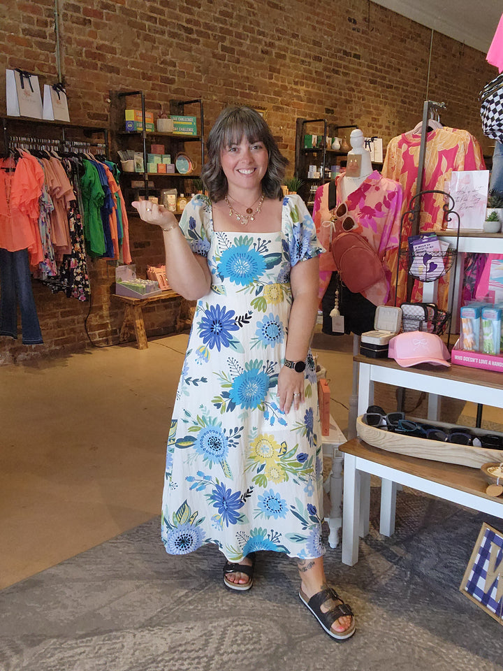 Floral Puff Sleeve Midi Dress