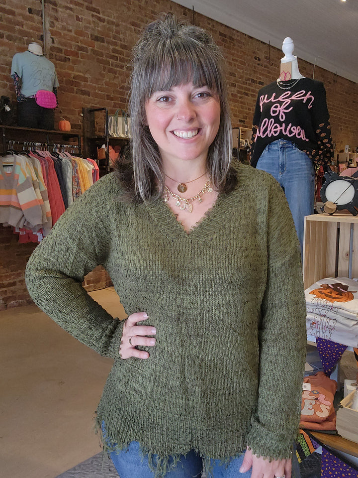 Distressed Hem Sweather