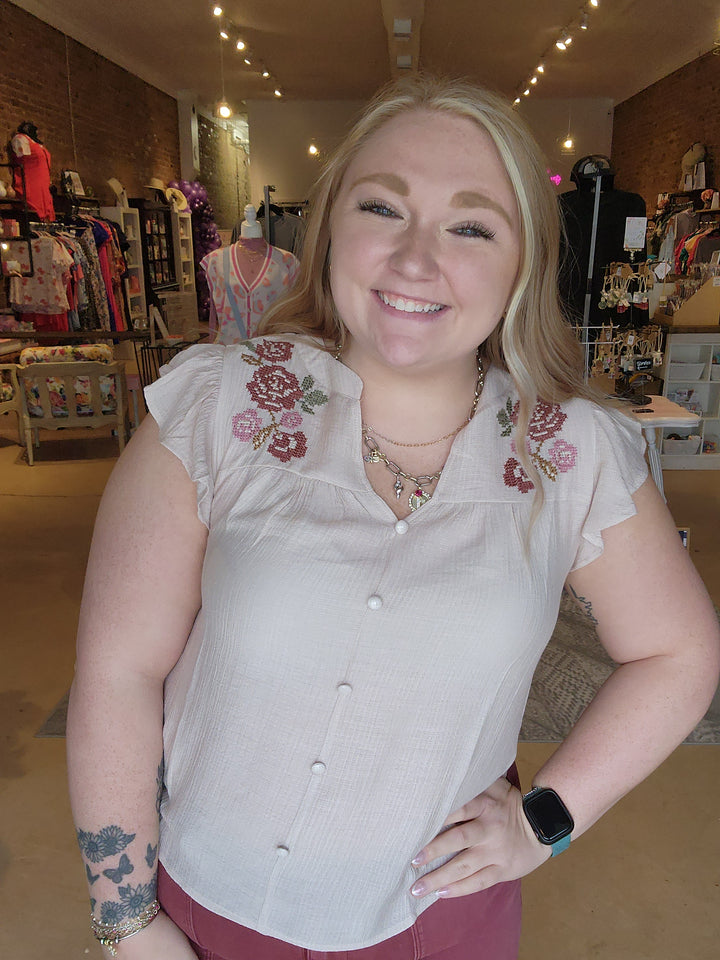 Floral Embroidery Blouse