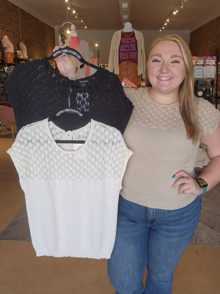 Eyelet Yoke Knit Top
