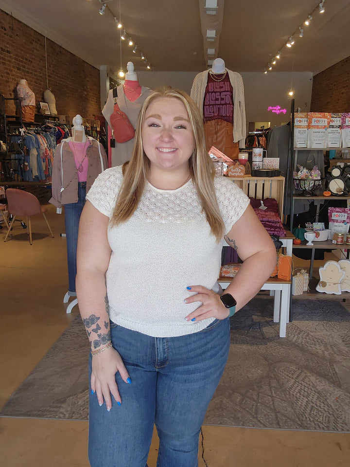 Eyelet Yoke Knit Top