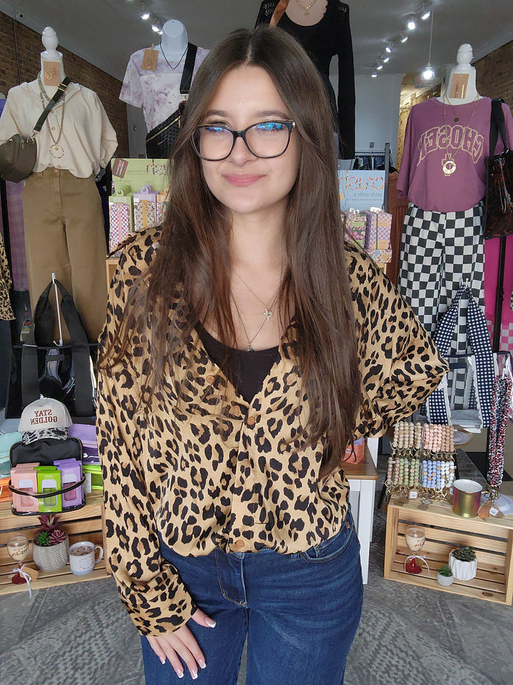 Leopard Button Down Tunic Top