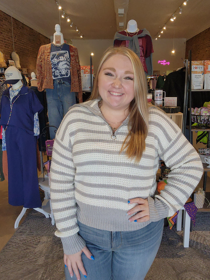 Stripe Knit 1/4 Zip Sweater