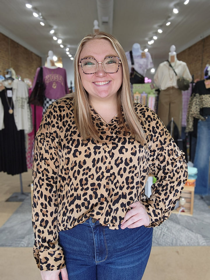 Leopard Button Down Tunic Top