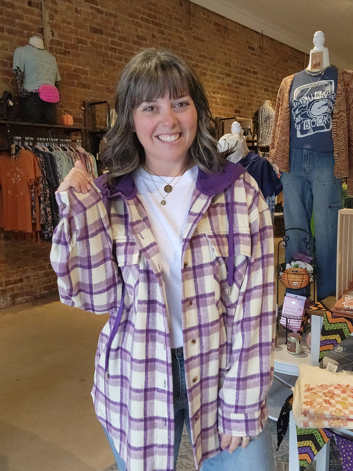 Purple Hooded Flannel Shacket