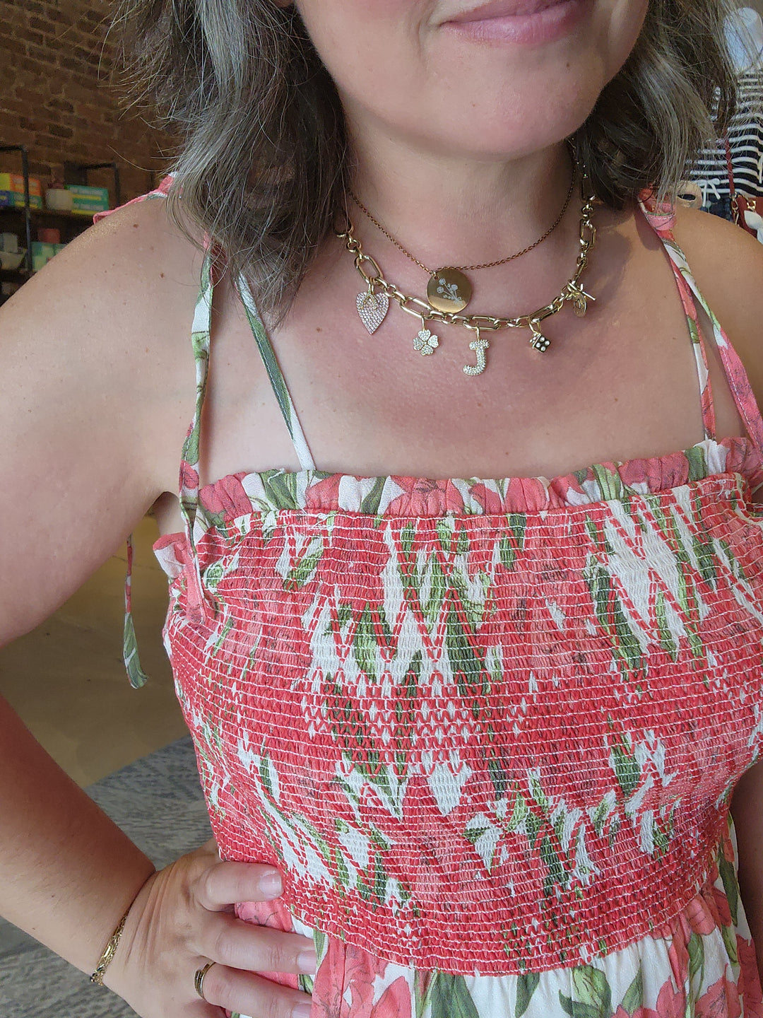 Red Floral Tie Shoulder Dress
