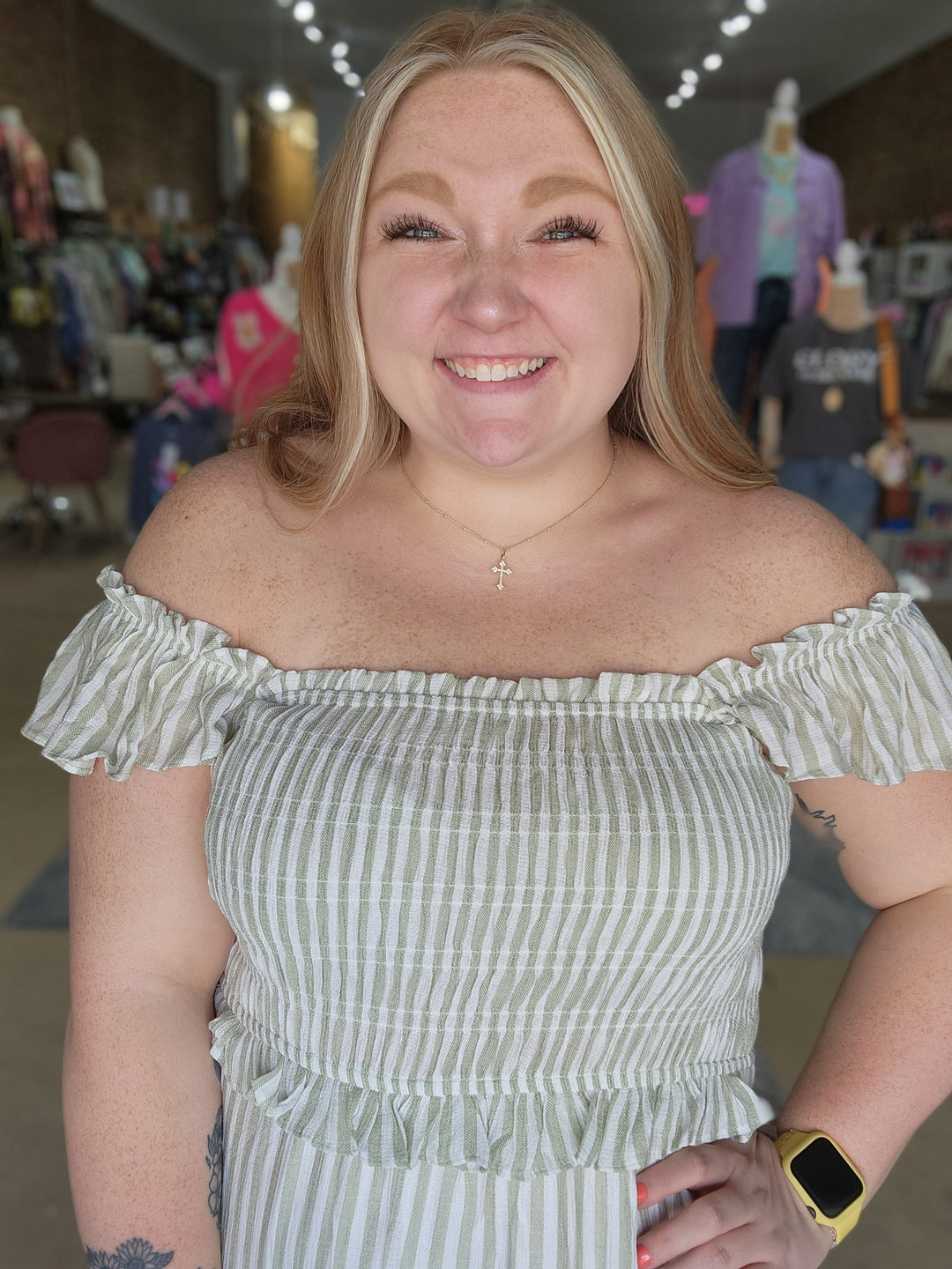 Stripe Smocked Midi Dress