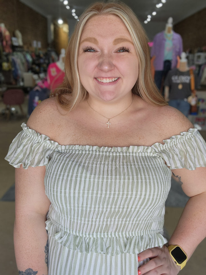 Stripe Smocked Midi Dress