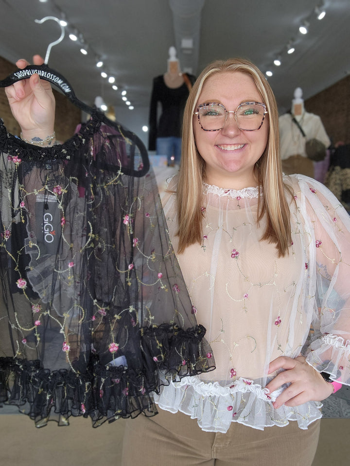 Floral Embroidered Tulle Top