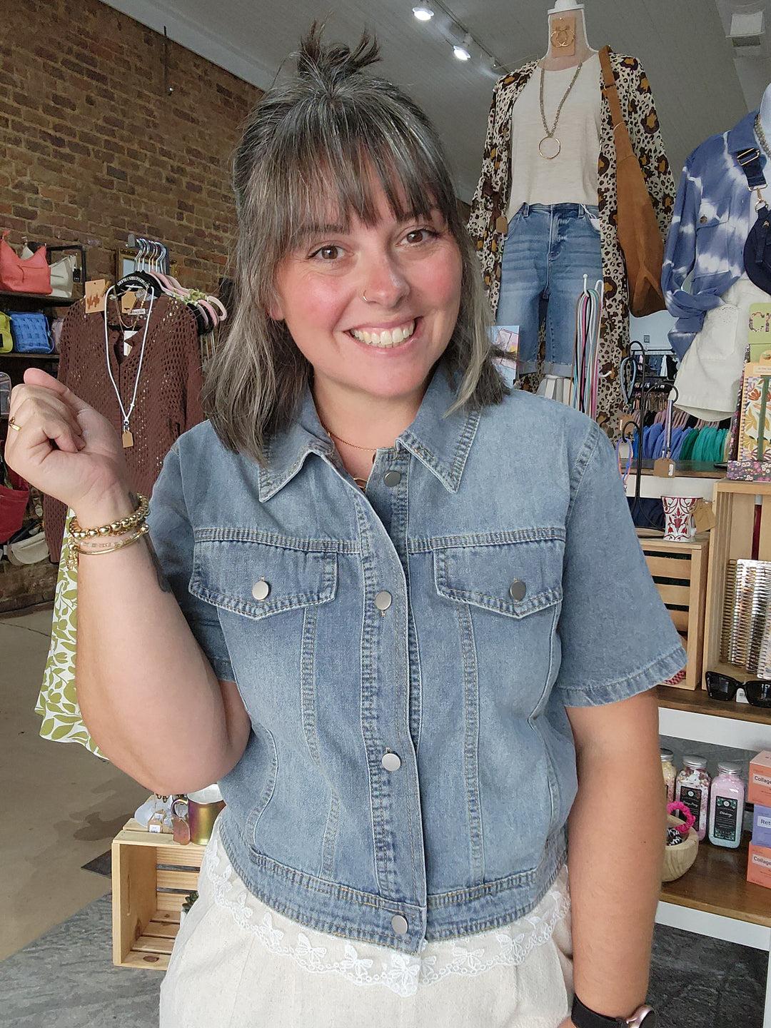 Lace Trim Denim Shacket