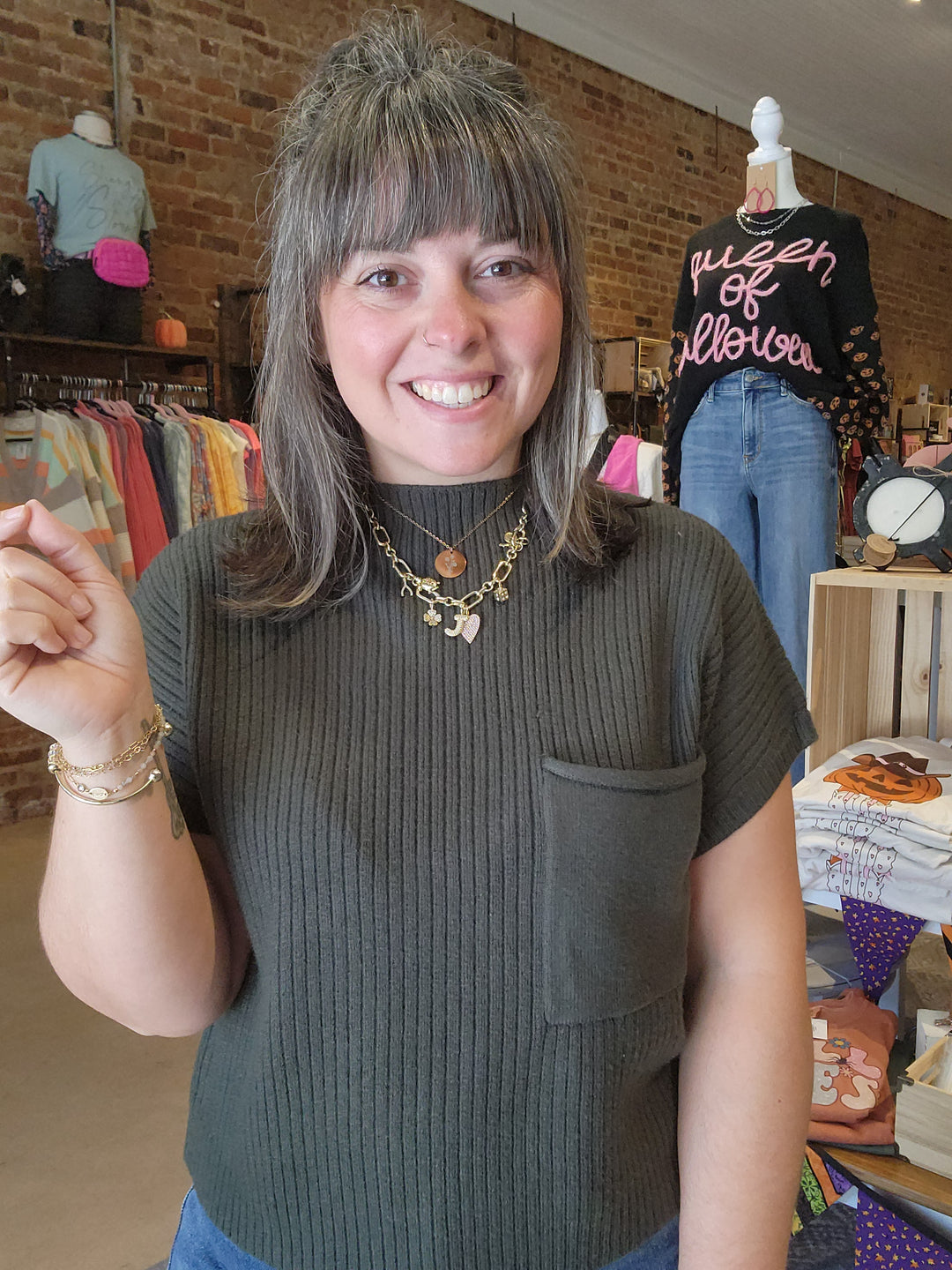 Mock Neck Mom Crop Sweater