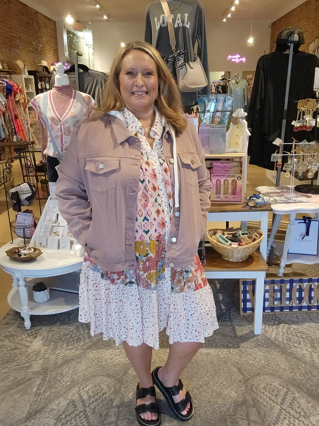 Mix Print Button Dress