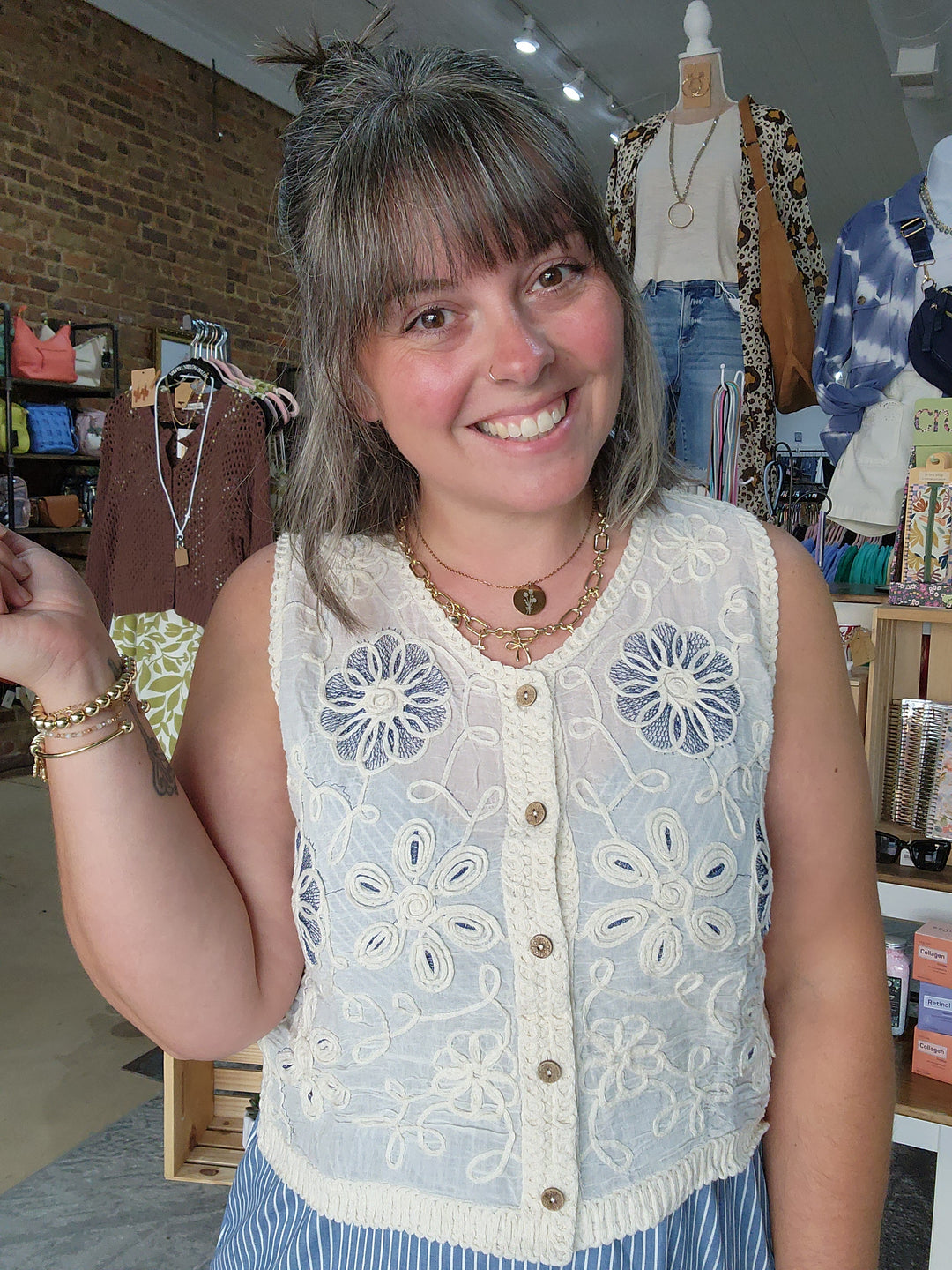 Mix Media Floral Crochet Vest