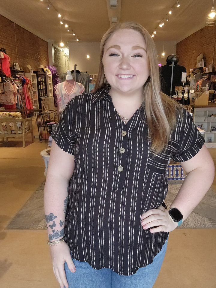 Stripe Half Button Top
