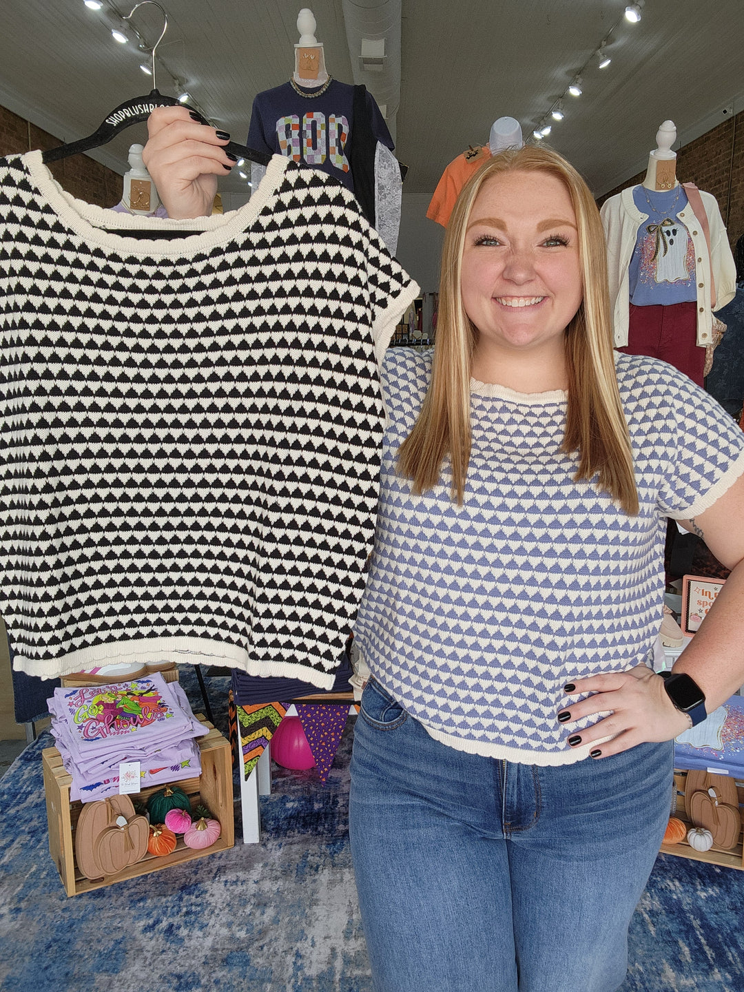 Geometric Stripe Knit Top