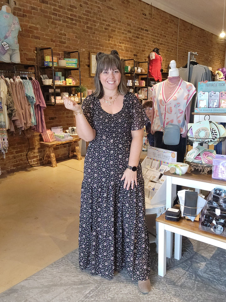 Sheer Floral Smocked Dress