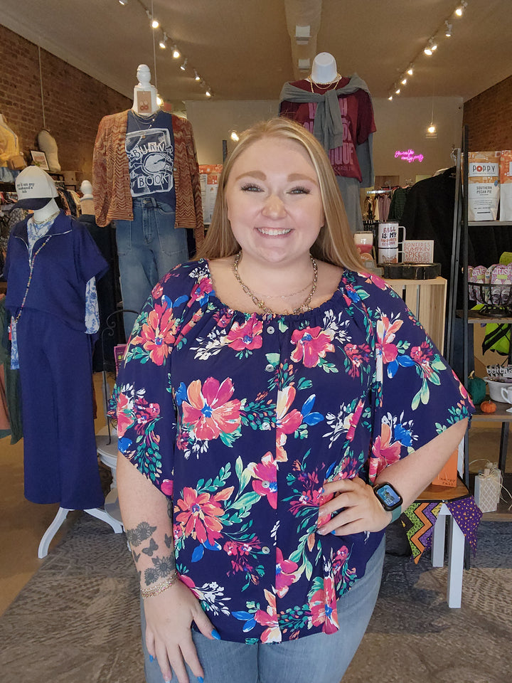 Navy Floral Blouse