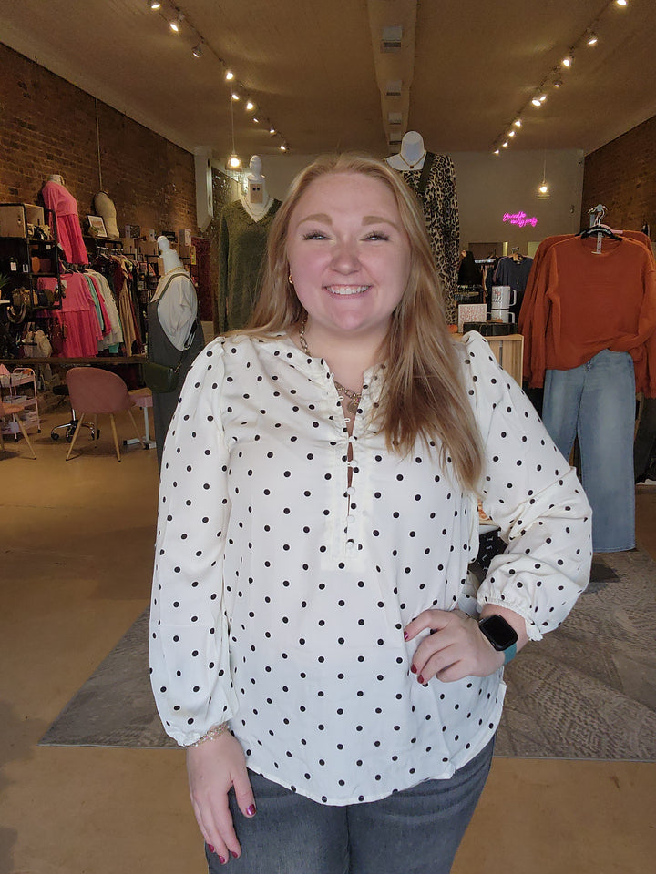 Plus Polka Dot Henley Blouse