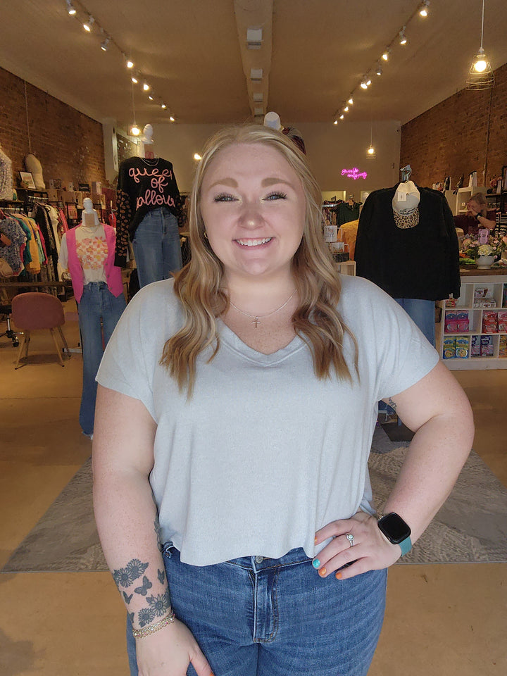 Cement Plush V-Neck Crop Tee
