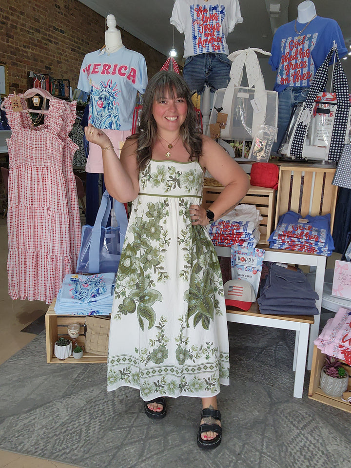 Olive Floral Spaghetti Strap Dress