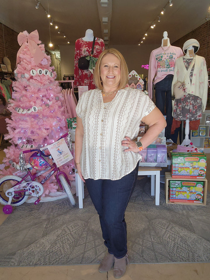 Geo Print Faux Button Top