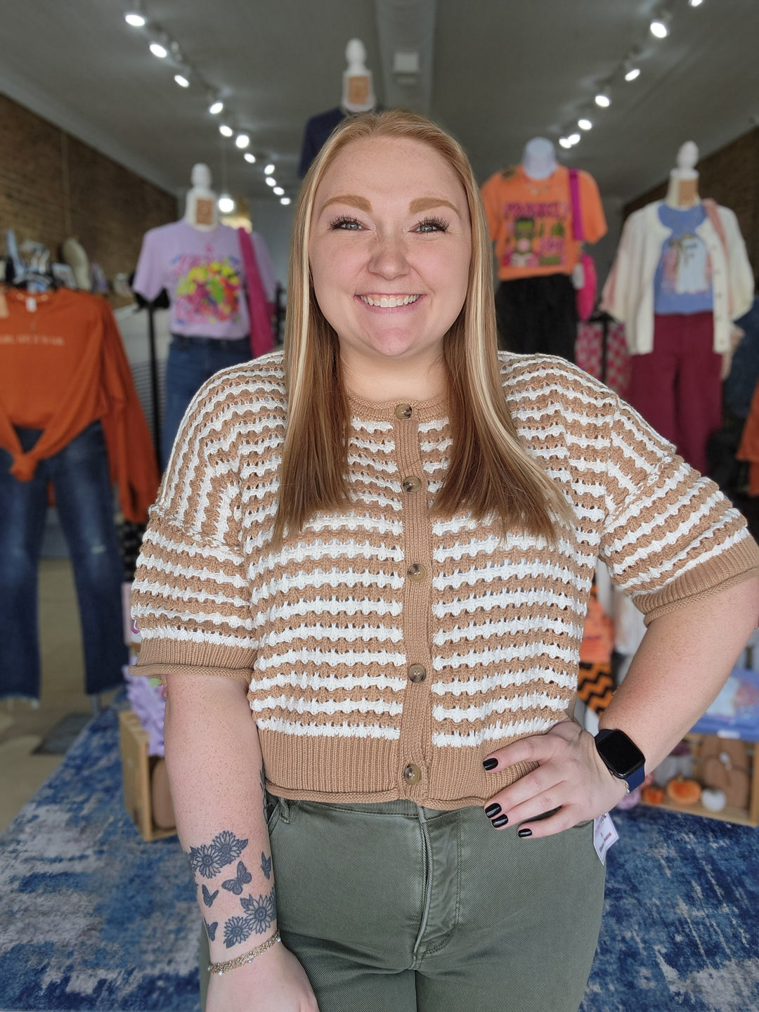 Stripe Short Sleeve Cardigan