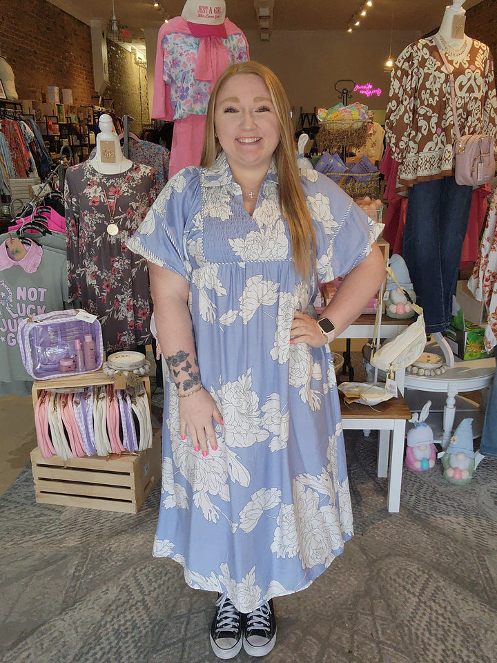 Floral Puff Sleeve Midi Dress