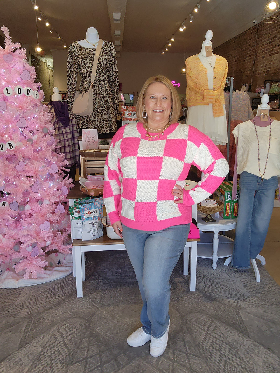 Pink Checkered Sweater