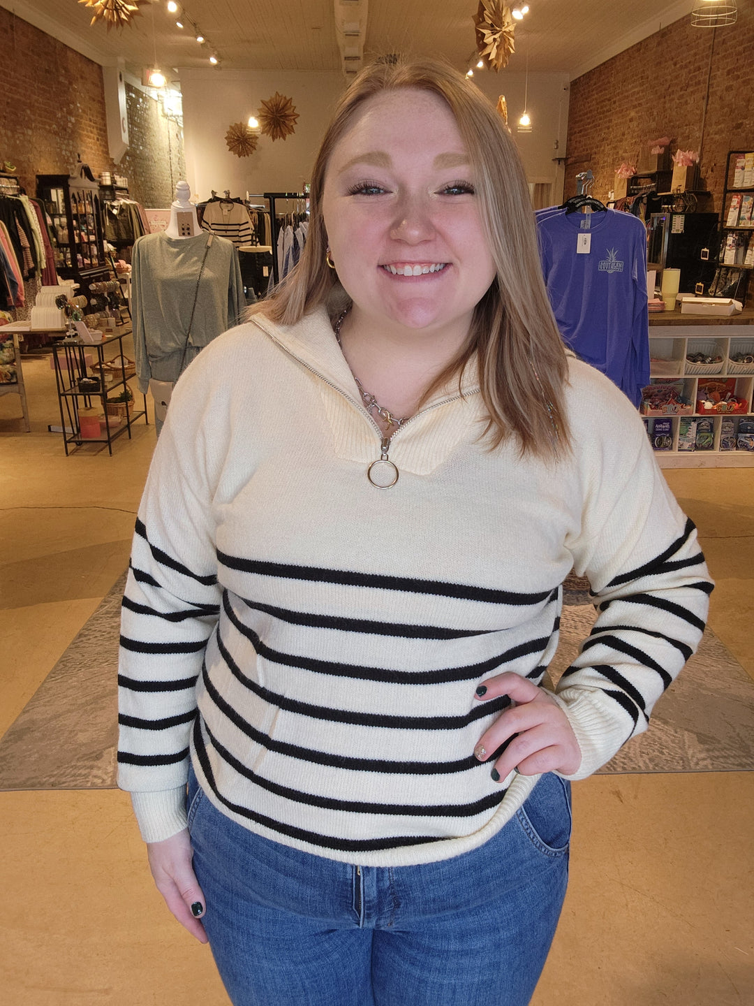 Quarter Zip Stripe Sweater