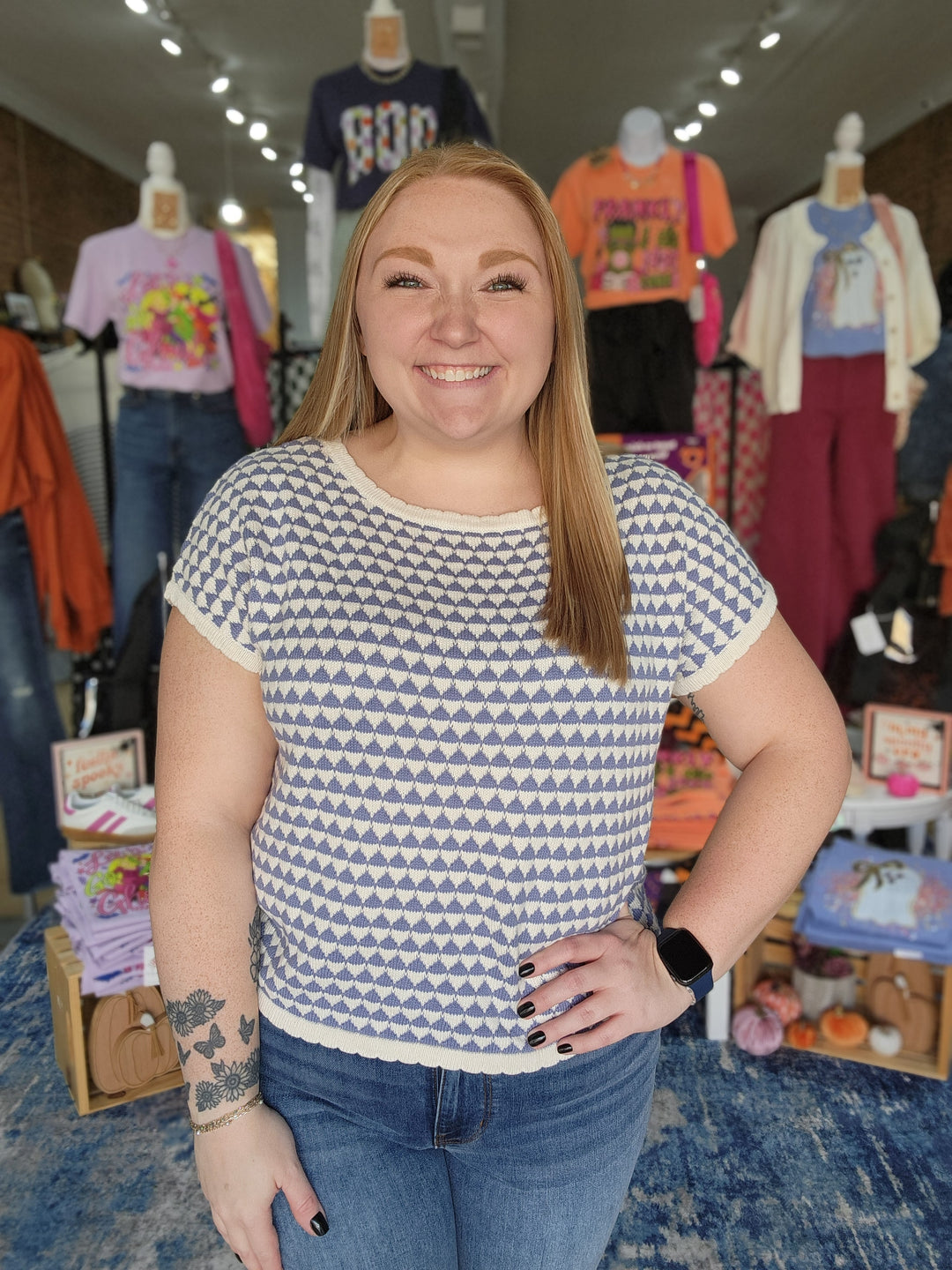 Geometric Stripe Knit Top