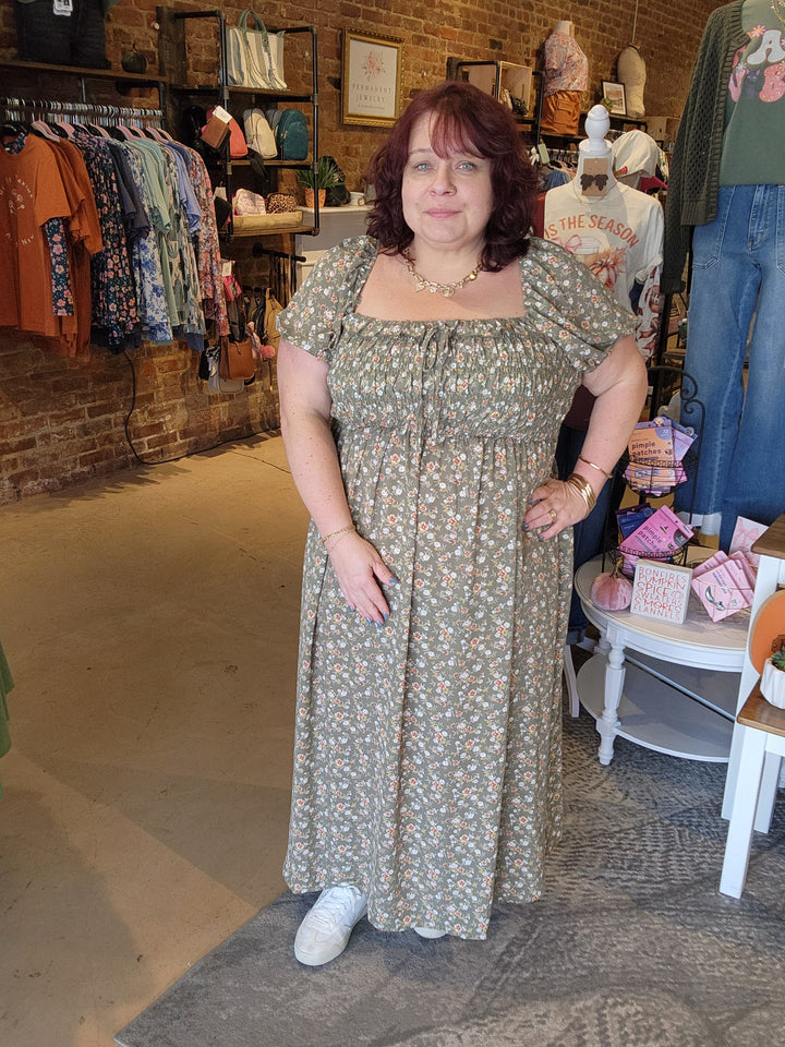 Olive Floral Midi Dress