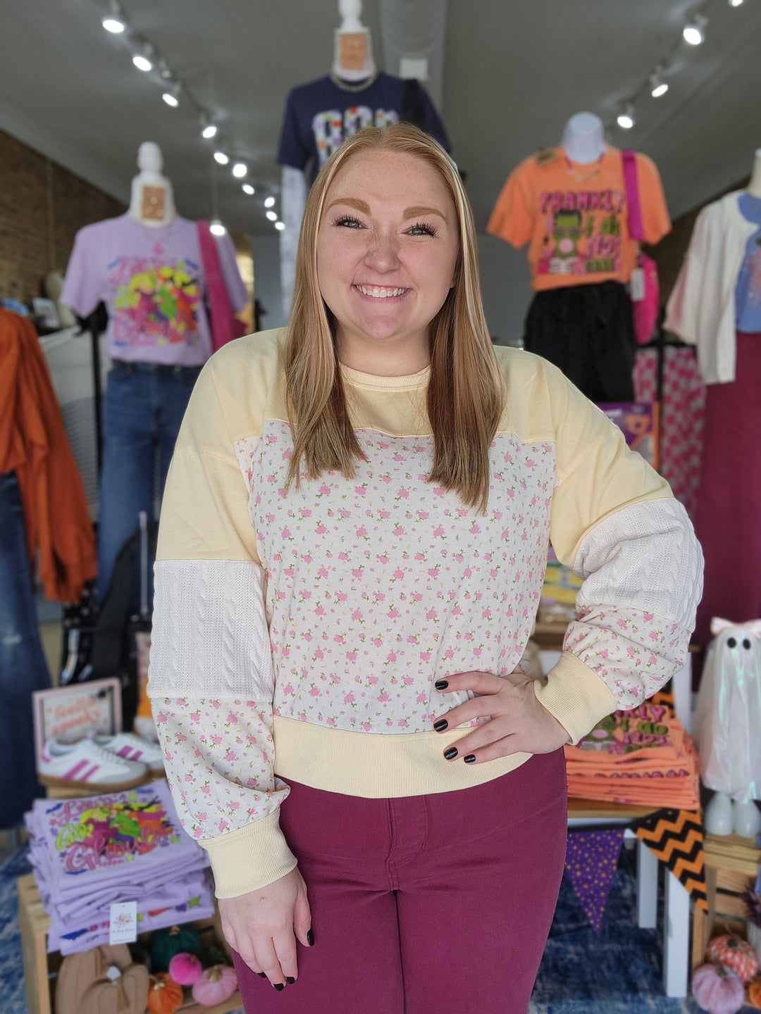 Floral Patchwork Contrast Sweatshirt