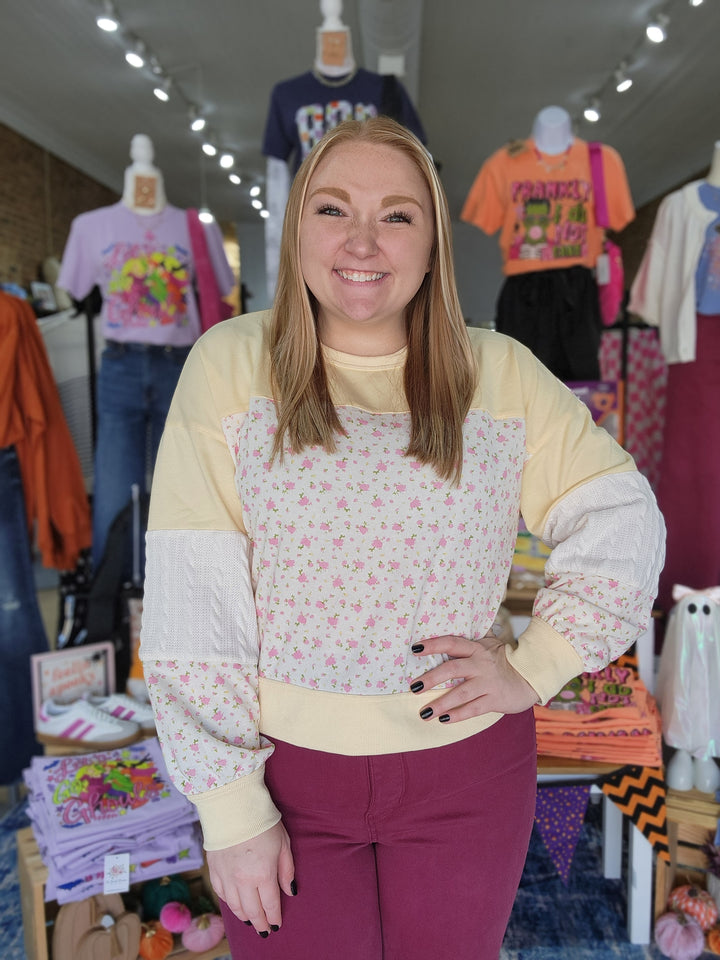Floral Patchwork Contrast Sweatshirt