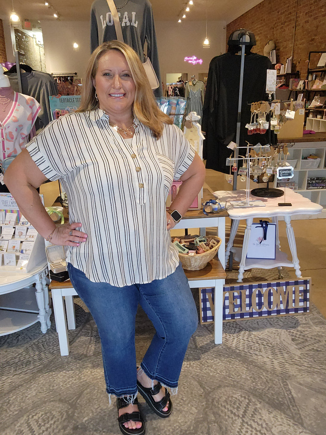 Stripe Half Button Top